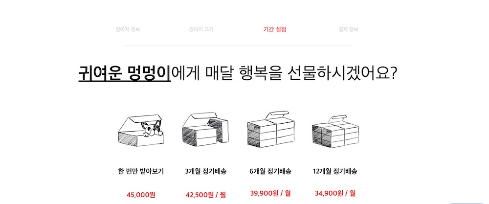 배이컨 박스 정기결제 기간 선택 화면
